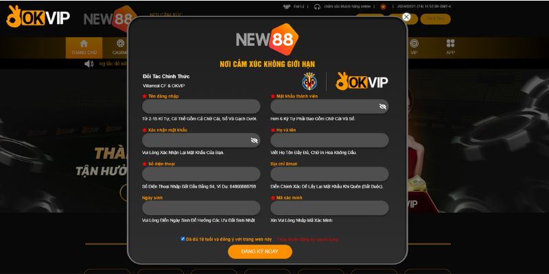 Với 6 bước trên là bạn đã có ngay tài khoản New88